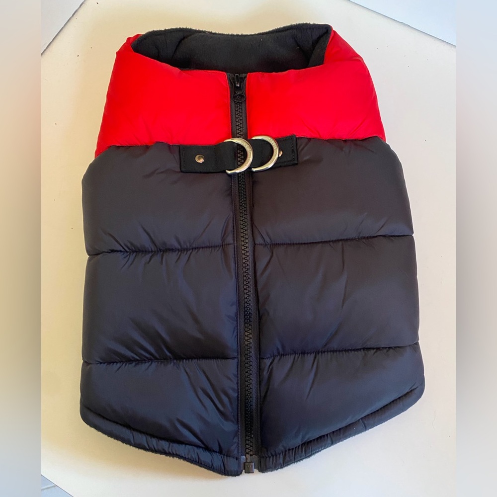 PET Dog Red and Black Puffer Vest With Fleece Lining